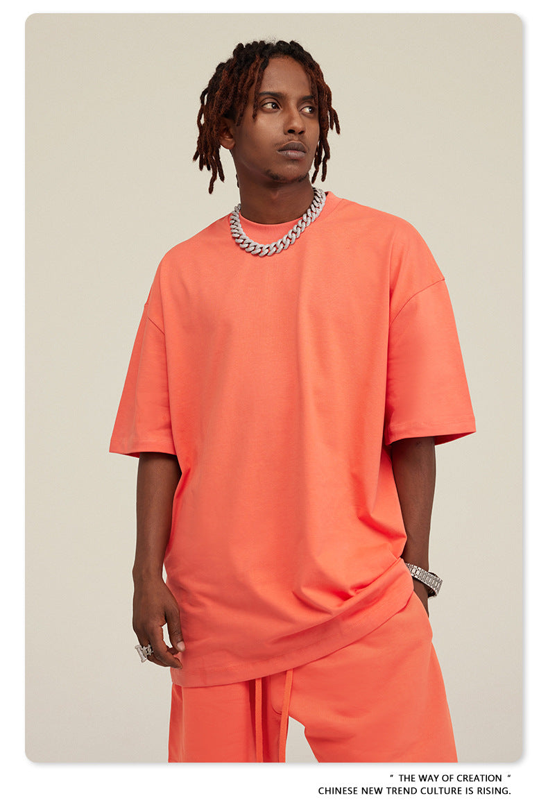 Be Men's 2024 Spring and Summer 305G Heavy T-shirt Men's American Cotton Fashion Brand Solid Color Short Sleeve Teen T-shirt