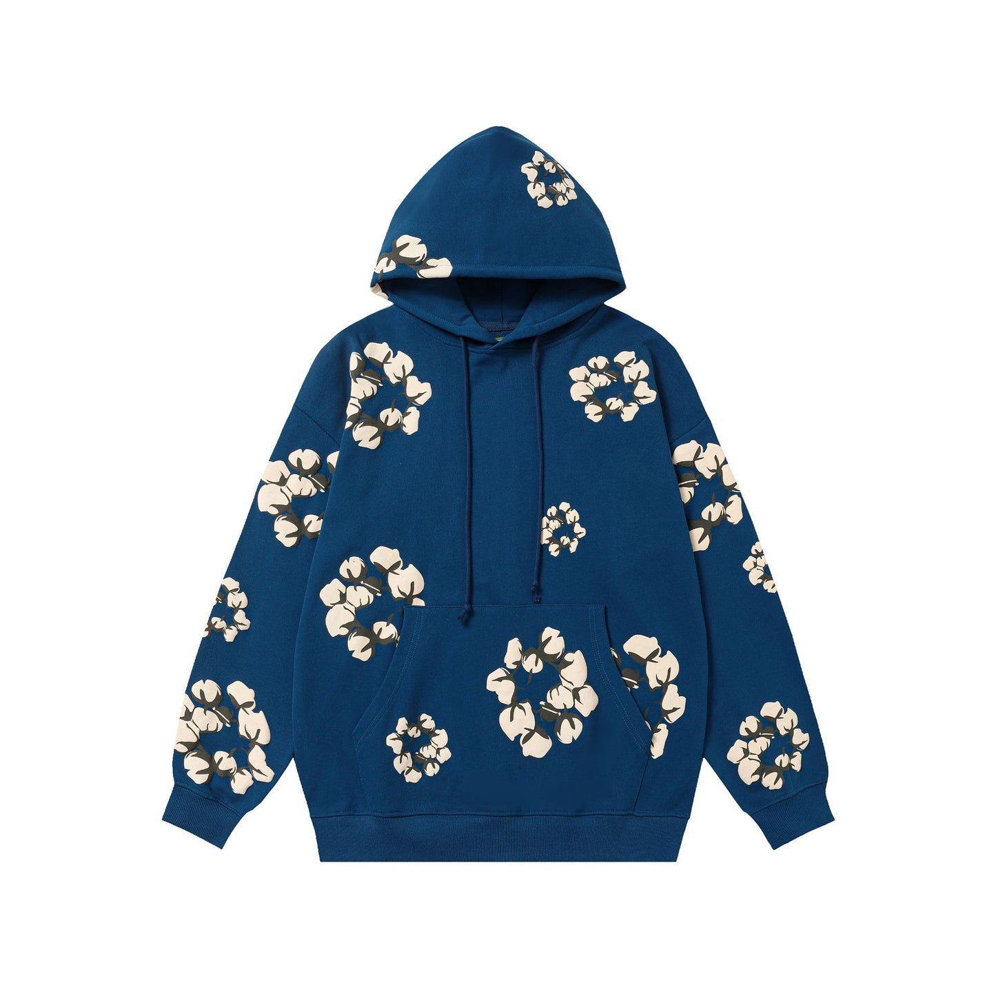 New Denim 380gsm tears 100% cotton flowers men hoodies