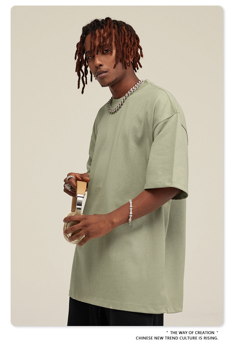 Be Men's 2024 Bashi Cotton T-shirt Heavy Loose Teen Short-Sleeved Men's T Summer Fashion Brand Short Sleeve T-shirt Men's