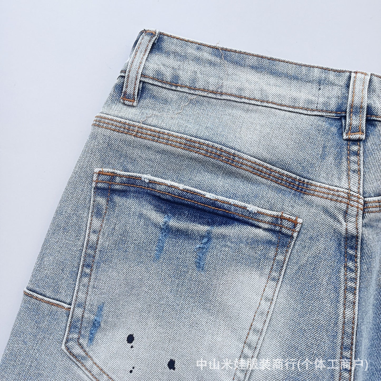 Pp6610 Purple Jeans American Style Hip Hop Ripped Splash-Ink Jeans