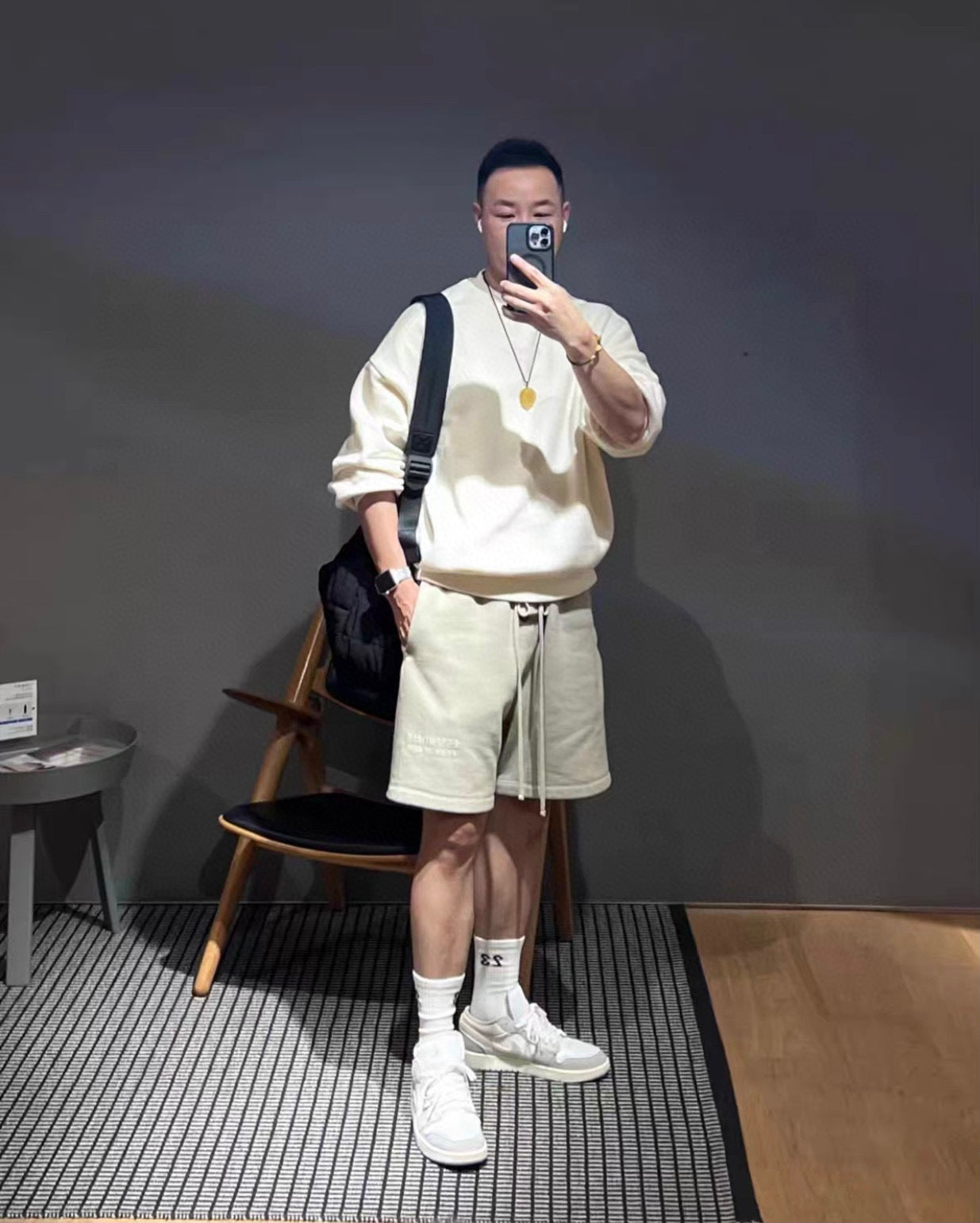 ESS Letter Fog Loose Fleece-lined Crew Neck Pullover Sweatshirt American Fashion Brand Men