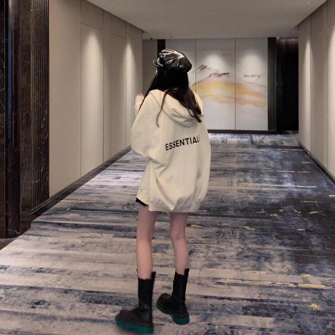 ESS Silicone Letter Zipper with Fleece Lining100% Cotton Hooded Sweater