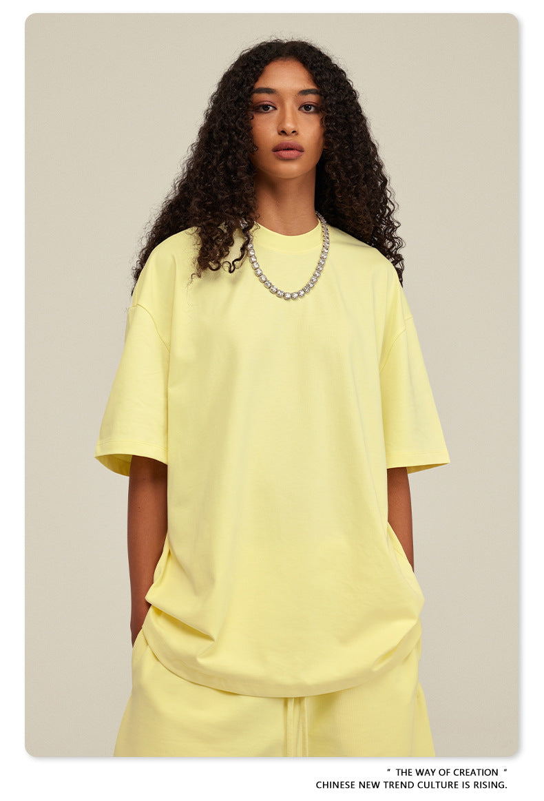 Be Men's 2024 Spring and Summer 305G Heavy T-shirt Men's American Cotton Fashion Brand Solid Color Short Sleeve Teen T-shirt