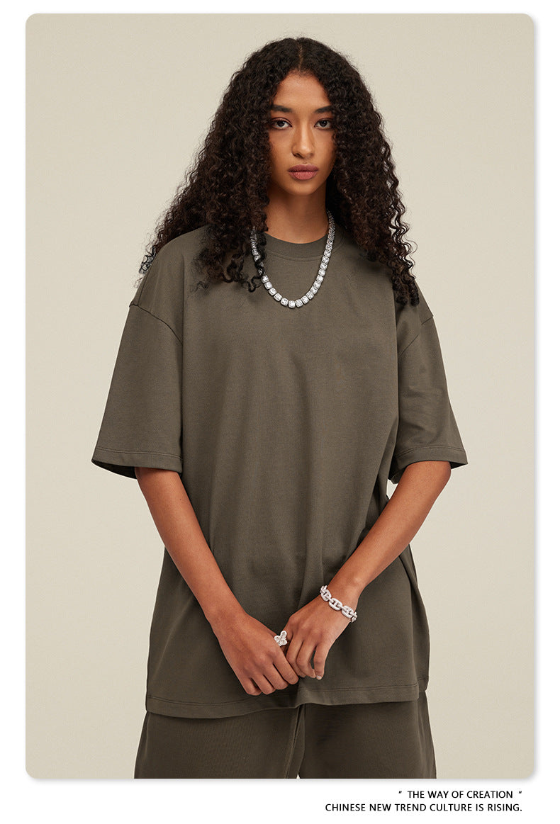 Be Men's 2024 Spring and Summer 305G Heavy T-shirt Men's American Cotton Fashion Brand Solid Color Short Sleeve Teen T-shirt