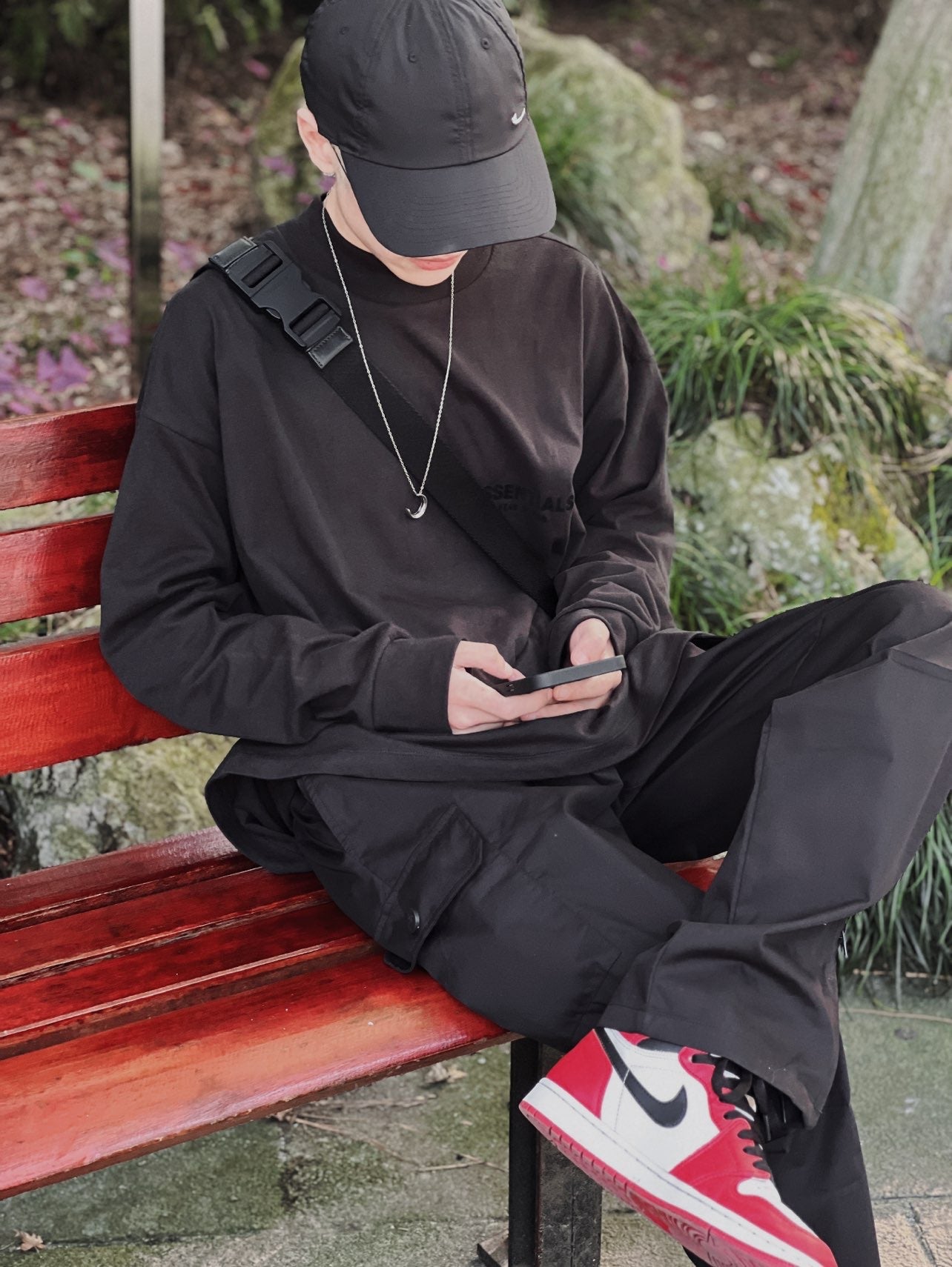 Top Essentials Flocking Letter Crew Neck 100% Cotton Long Sleeve T-shirt Fog Men and Women