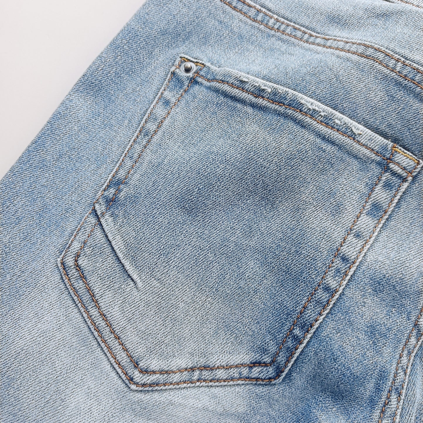 KSB Jeans Straight Ripped Stretch American High Street Casual Men's Jeans