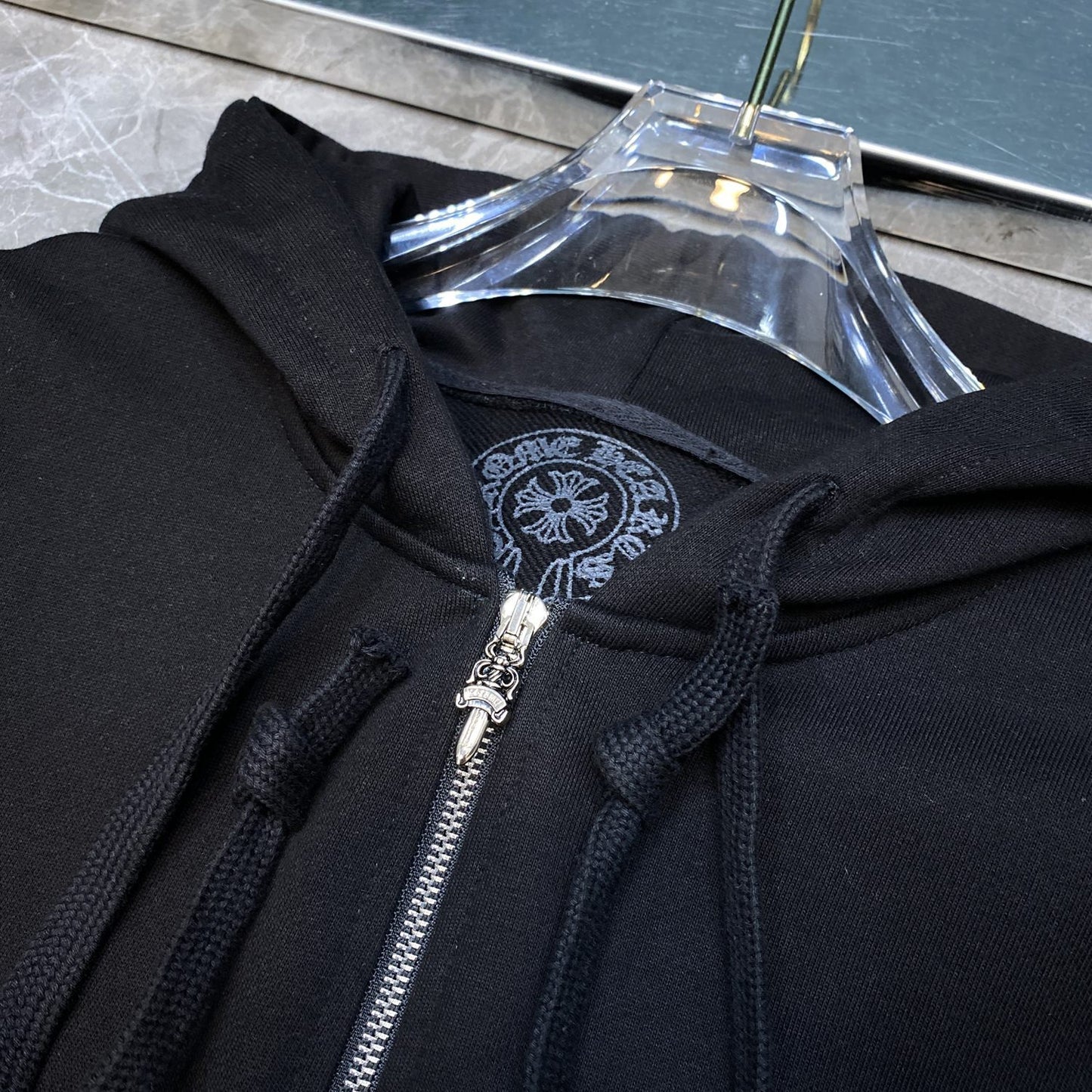 Cross-border Crow Chrome Heart Reel logo Minimalist Hooded Sweatshirt Men's and Women's Zipper Hoodie Cardigan