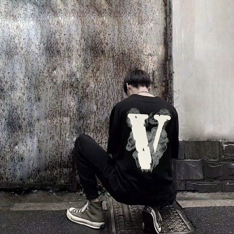 Wholesale Same style as wang yibo lone Short-sleeved with a large back v Reflective Rhinestone Devil Angel Couple Outfit Loose Fit T Shirt