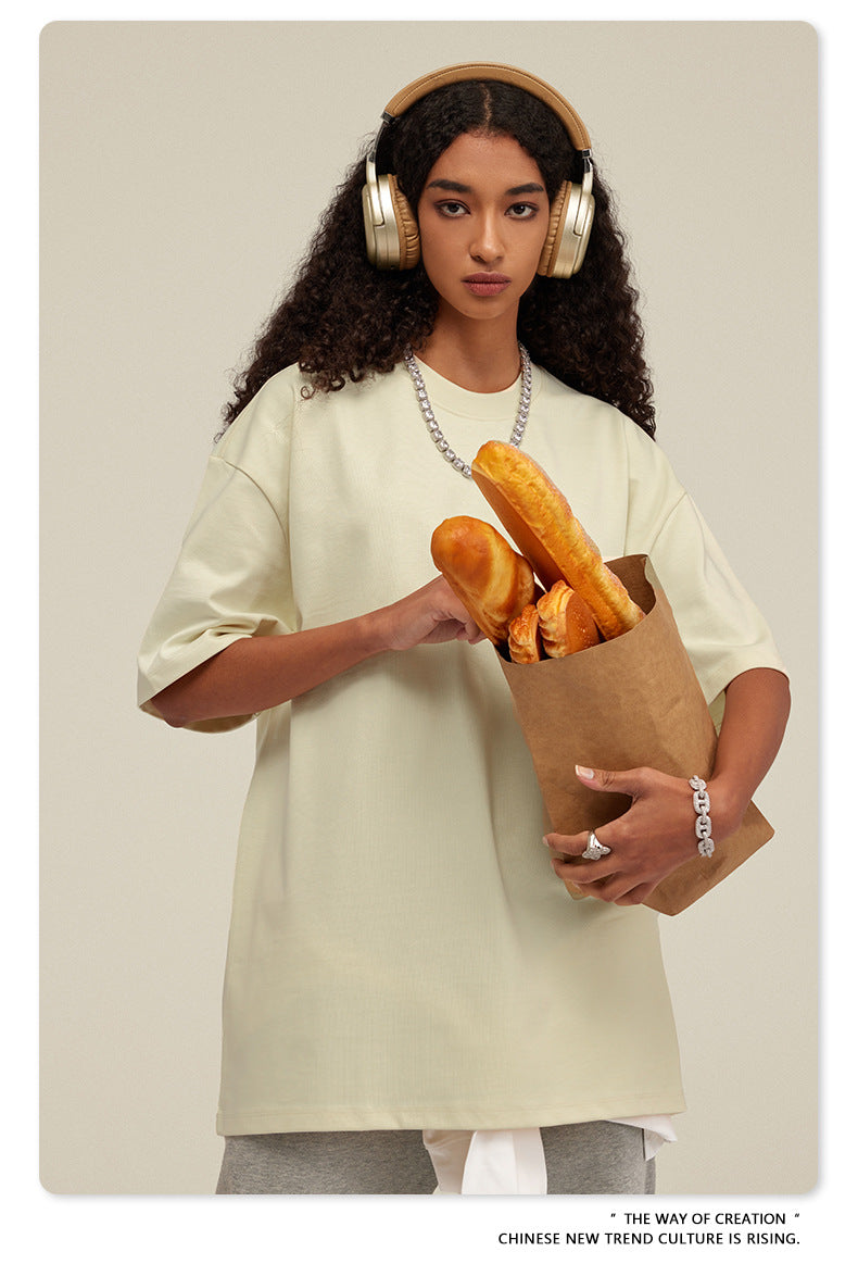 Be Men's 2024 Bashi Cotton T-shirt Heavy Loose Teen Short-Sleeved Men's T Summer Fashion Brand Short Sleeve T-shirt Men's