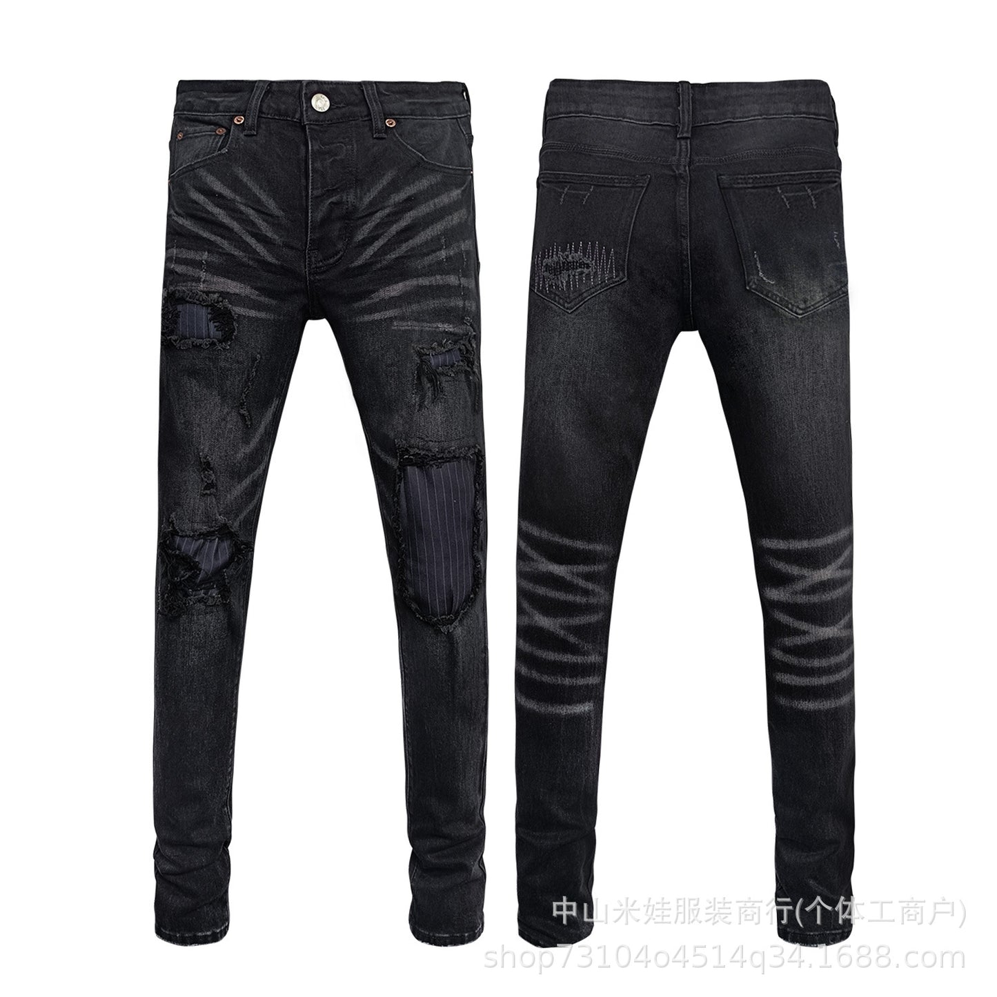 Pp6601 Purple Jeans American Style Hip Hop Ripped Jeans