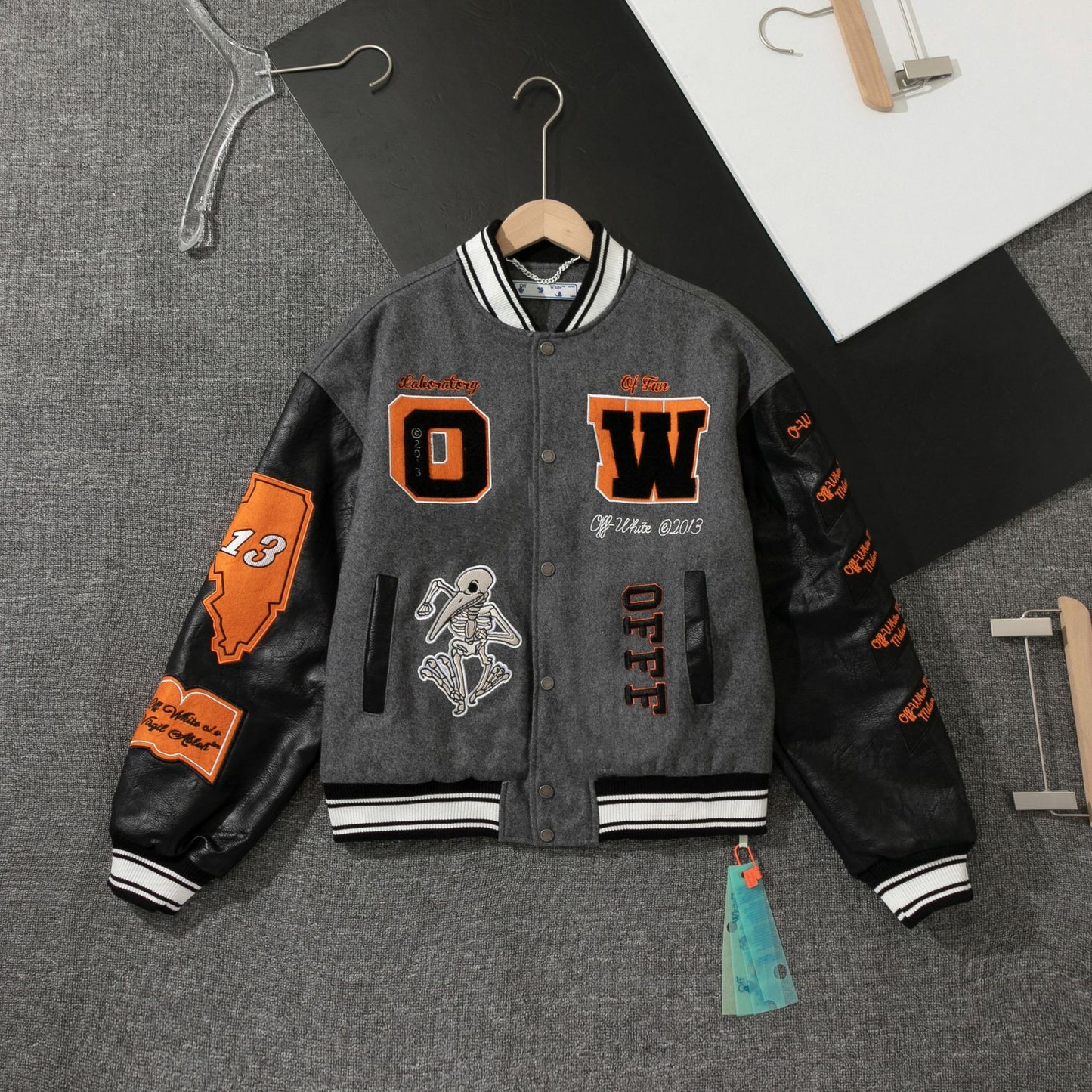 Off-White Patchwork Baseball Jacket Unisex Youth Street Fashion Jacket Coat