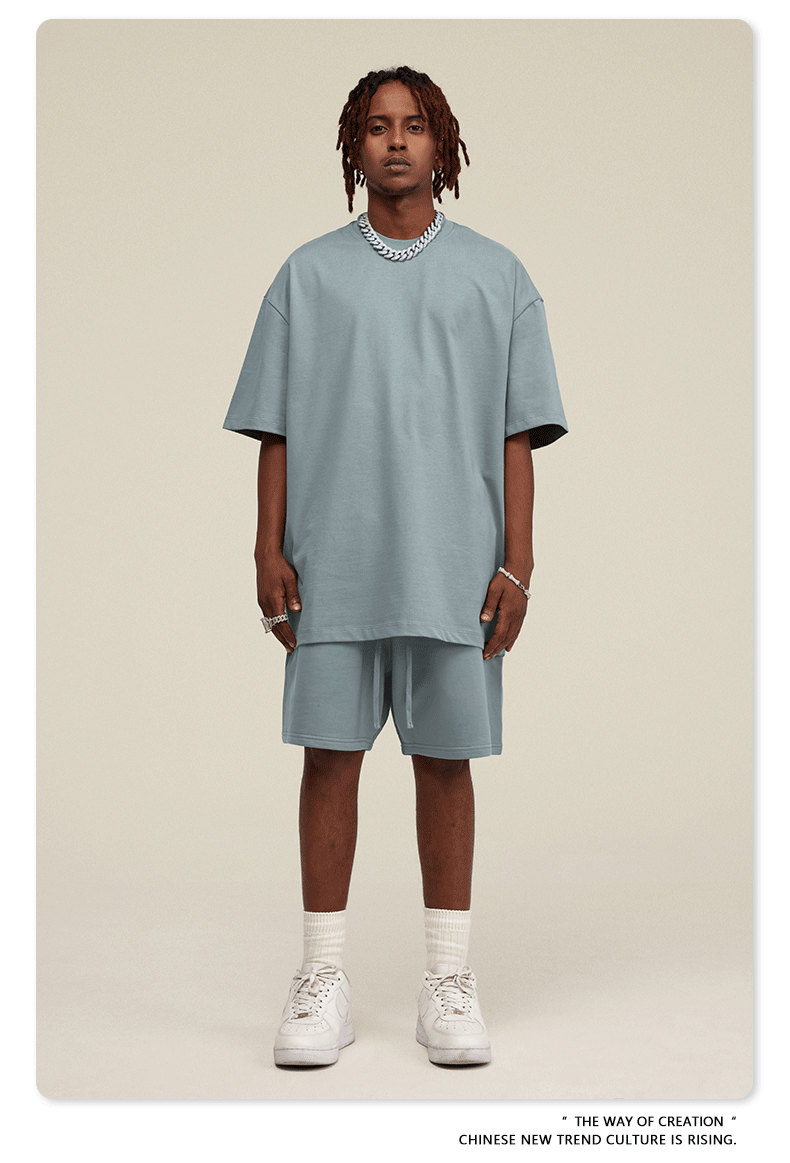 Be Men's 2024 Spring and Summer 305G Heavy T-shirt Men's American Cotton Fashion Brand Solid Color Short Sleeve Teen T-shirt