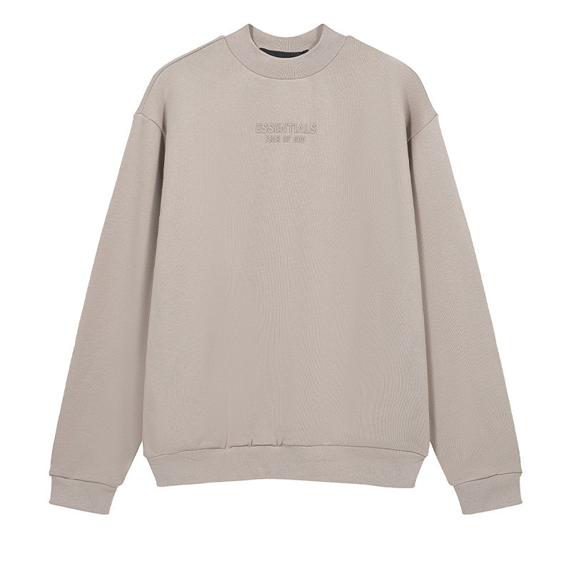 ESS Letter Fog Loose Fleece-lined Crew Neck Pullover Sweatshirt American Fashion Brand Men