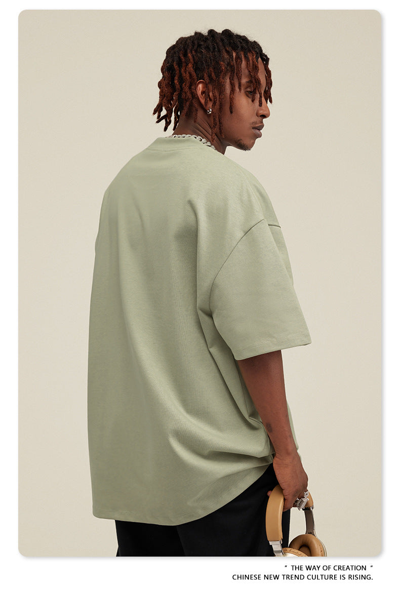 Be Men's 2024 Bashi Cotton T-shirt Heavy Loose Teen Short-Sleeved Men's T Summer Fashion Brand Short Sleeve T-shirt Men's