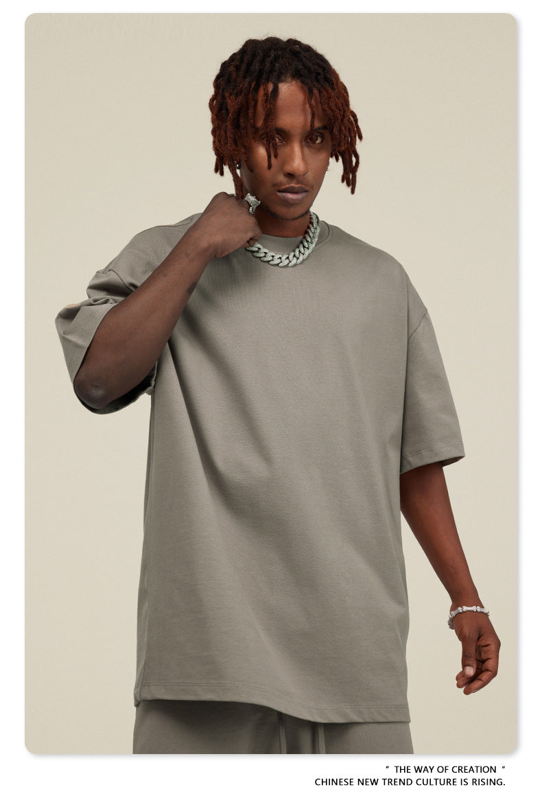 Be Men's 2024 Spring and Summer 305G Heavy T-shirt Men's American Cotton Fashion Brand Solid Color Short Sleeve Teen T-shirt