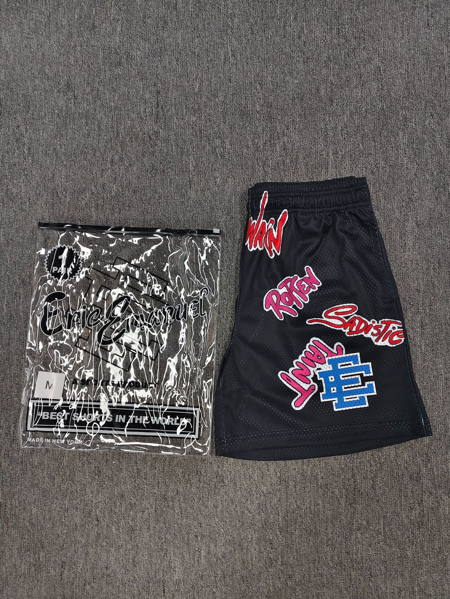EE Black Graffiti Mesh Sports Shorts for Men