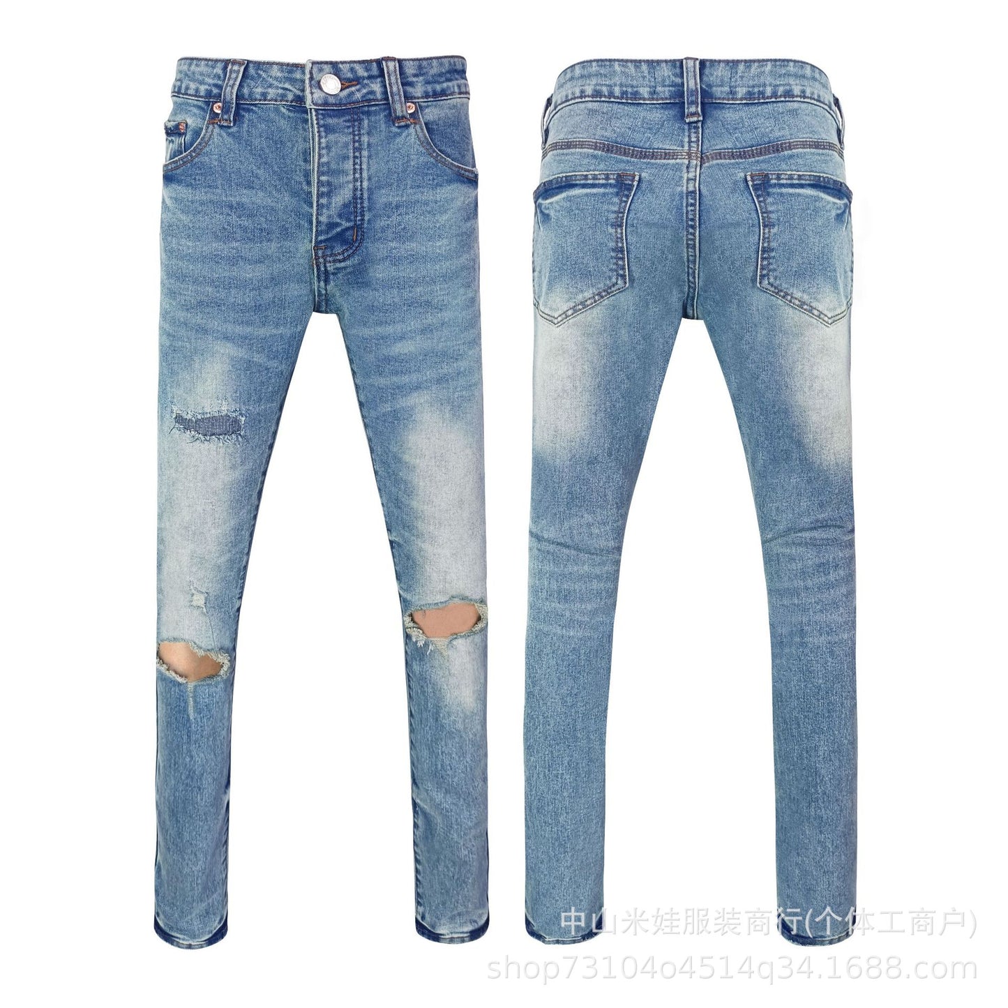 Pp6610 Purple Jeans American Style Hip Hop Ripped Splash-Ink Jeans