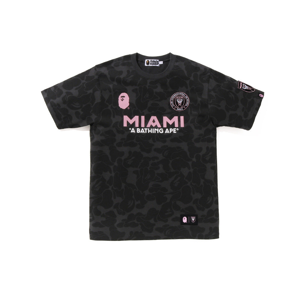 Bape Miami Short Sleeve Set 100% Cotton Round Embroidered Badge Unisex Loose T-Shirt