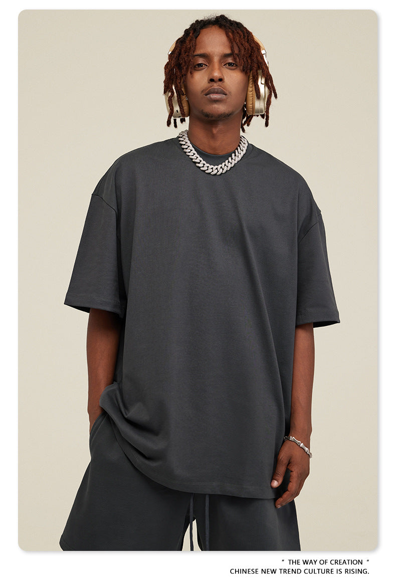 Be Men's 2024 Spring and Summer 305G Heavy T-shirt Men's American Cotton Fashion Brand Solid Color Short Sleeve Teen T-shirt