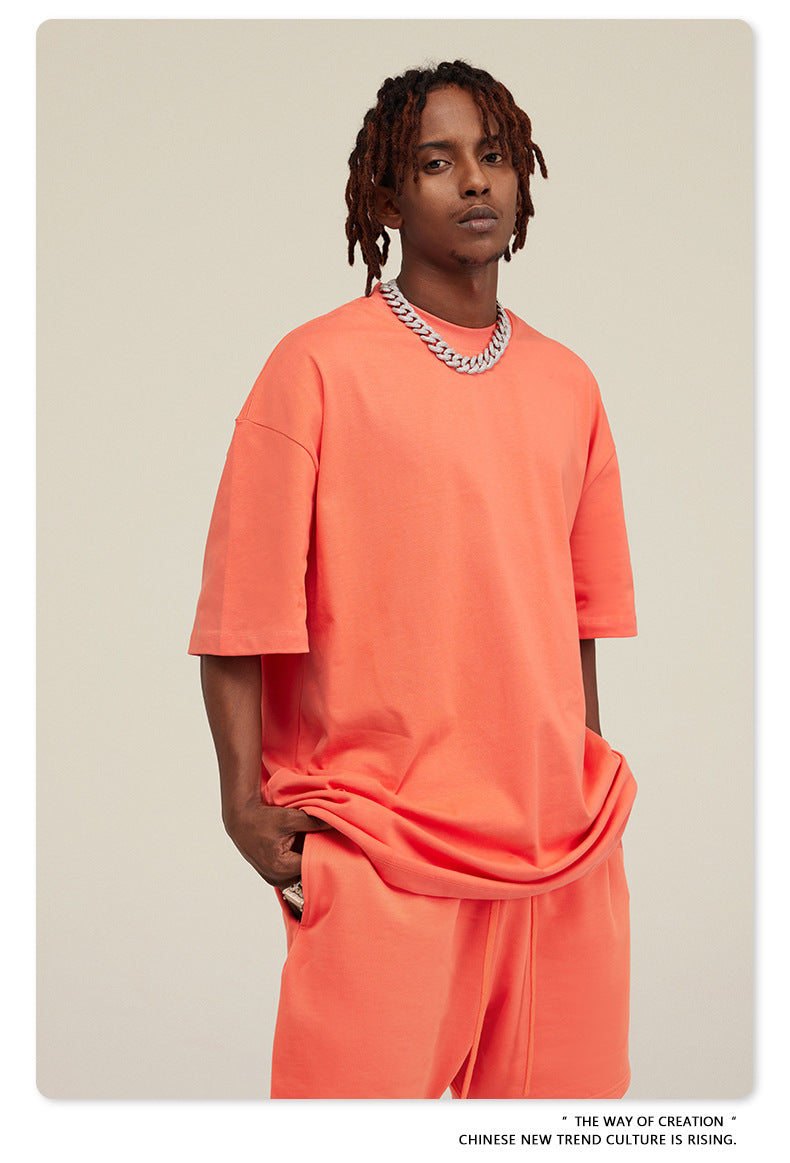 Be Men's 2024 Spring and Summer 305G Heavy T-shirt Men's American Cotton Fashion Brand Solid Color Short Sleeve Teen T-shirt