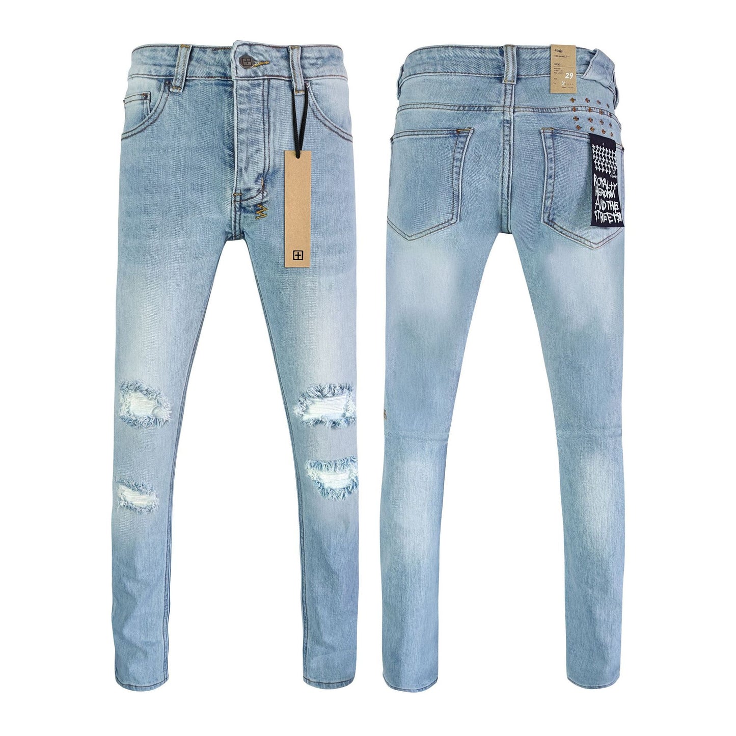 Ksb301 Jeans Straight Ripped Stretch American High Street Casual Men's Jeans