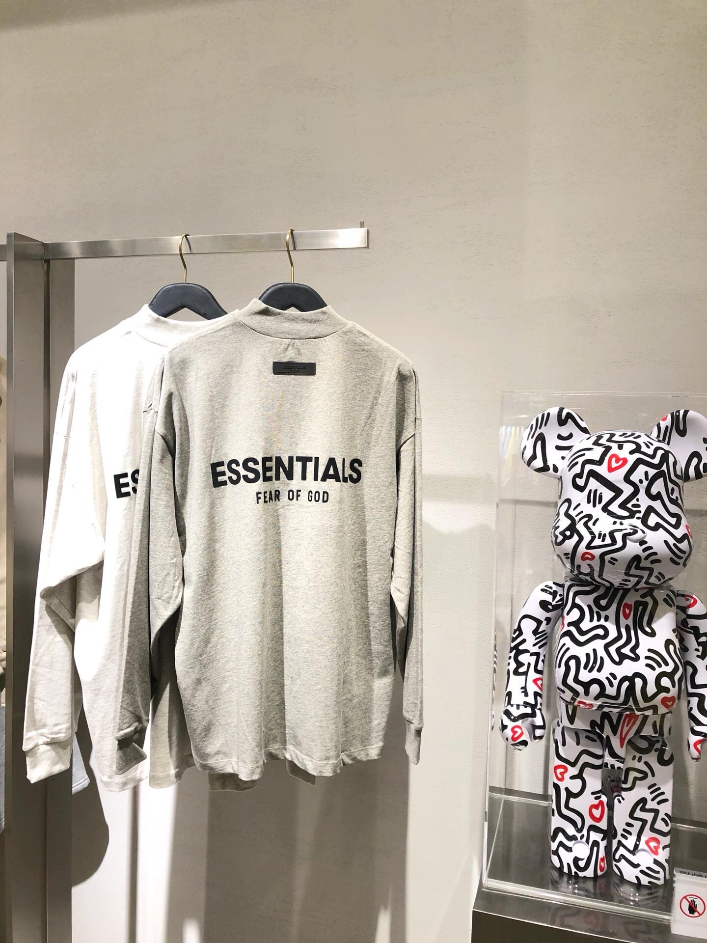 Top Essentials Flocking Letter Crew Neck 100% Cotton Long Sleeve T-shirt Fog Men and Women