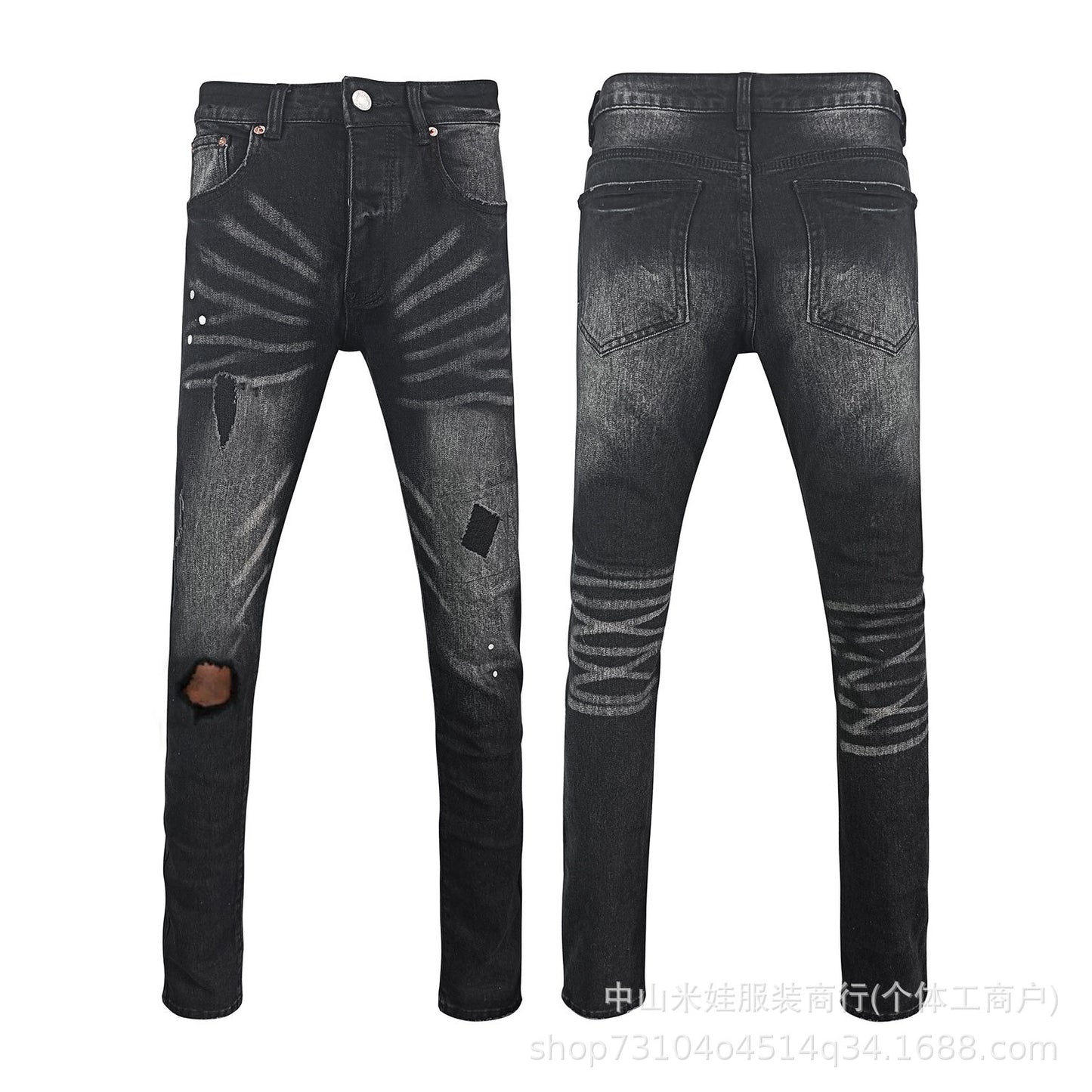 Pp6601 Purple Jeans American Style Hip Hop Ripped Jeans