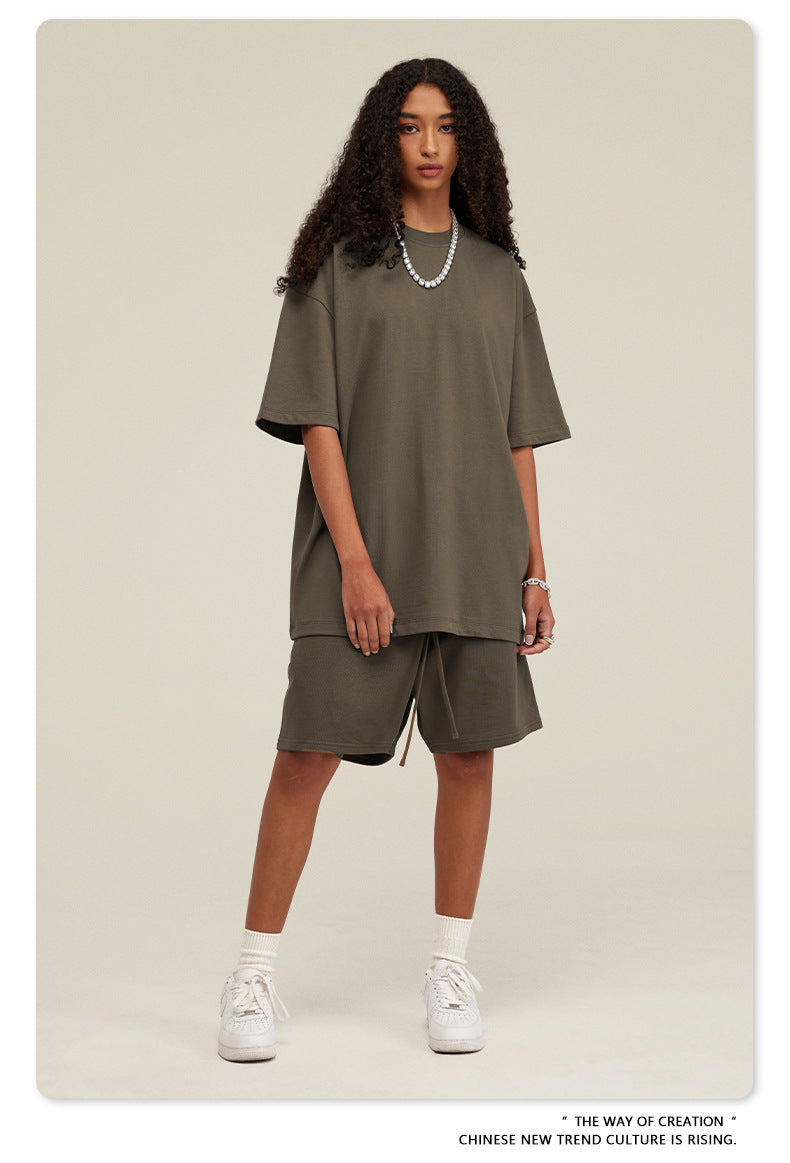 Be Men's 2024 Spring and Summer 305G Heavy T-shirt Men's American Cotton Fashion Brand Solid Color Short Sleeve Teen T-shirt