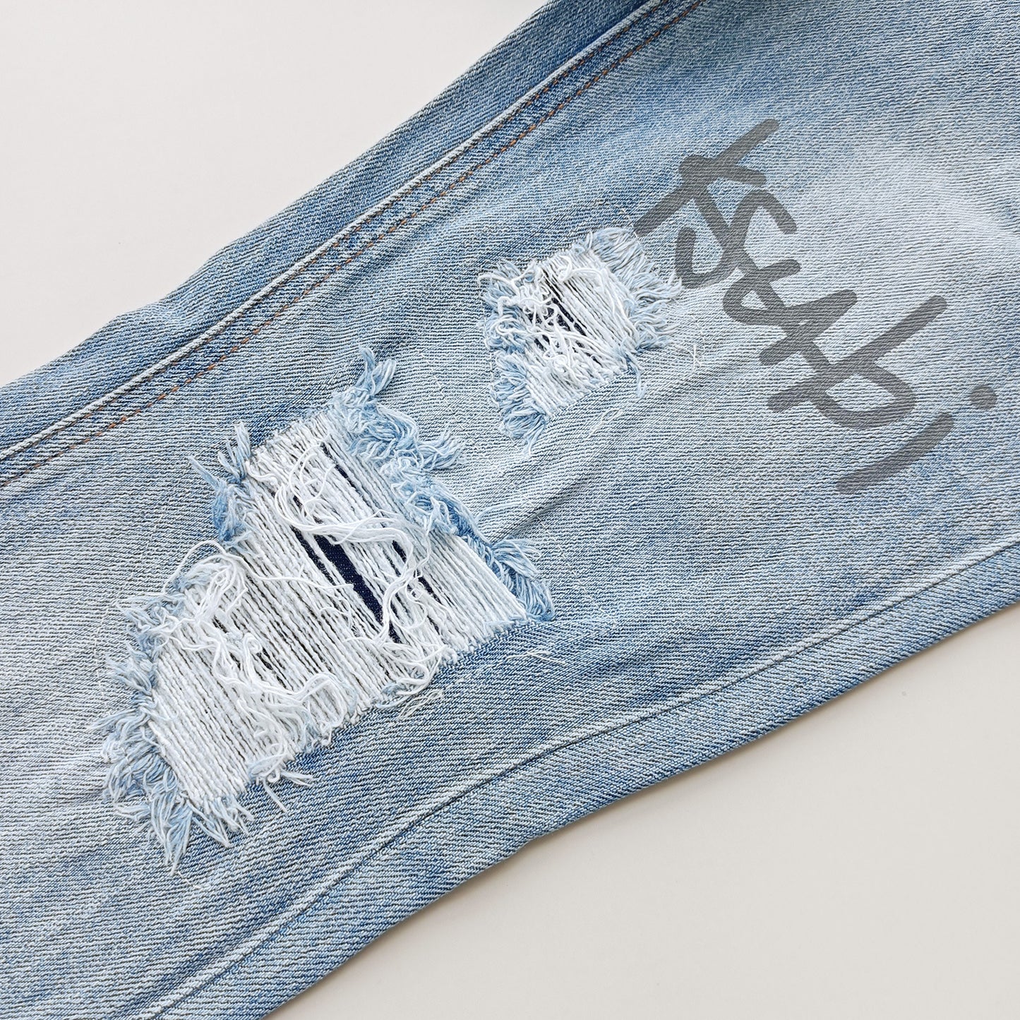 KSB Jeans Straight Ripped Stretch American High Street Casual Men's Jeans