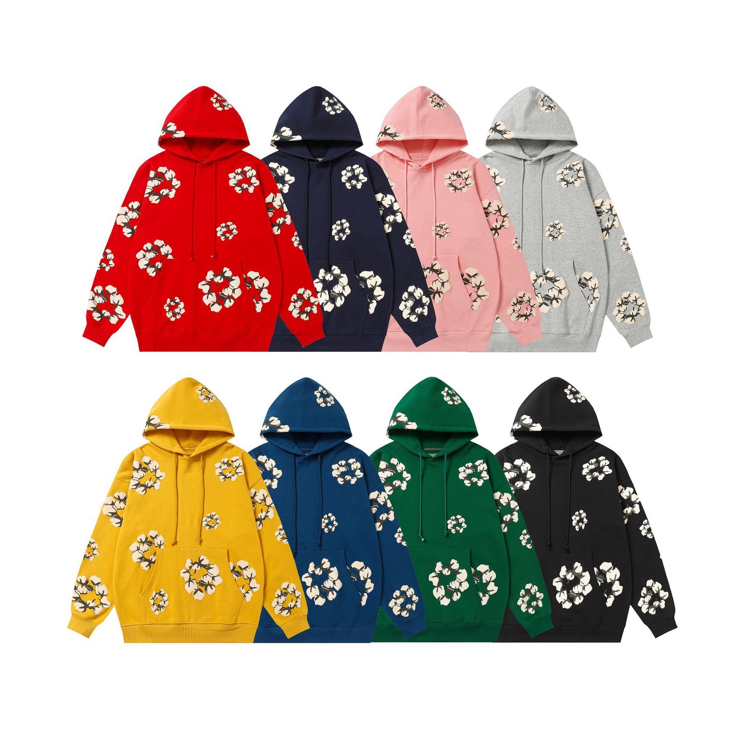 New Denim 380gsm tears 100% cotton flowers men hoodies