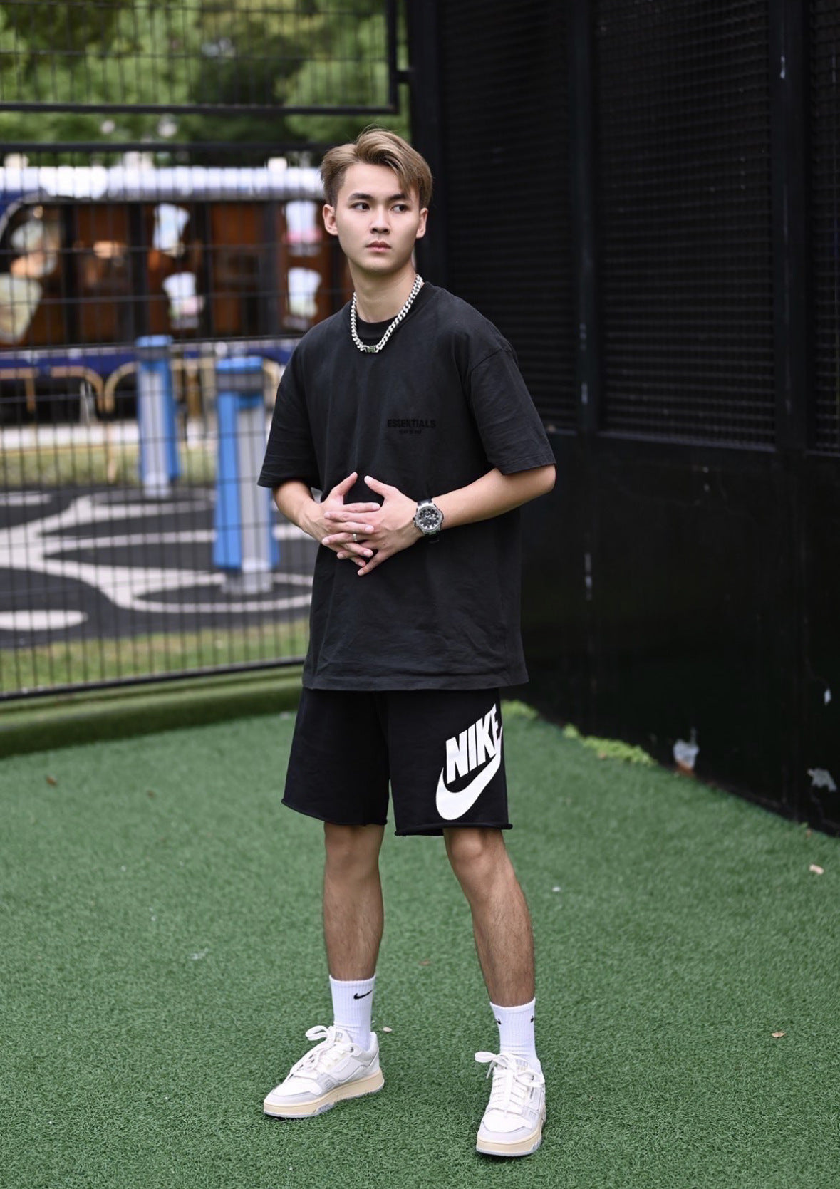 Top ESS Front and Rear Three-Dimensional Flocking Letters 100% Cotton round Neck Loose Couple Short Sleeve T-shirt