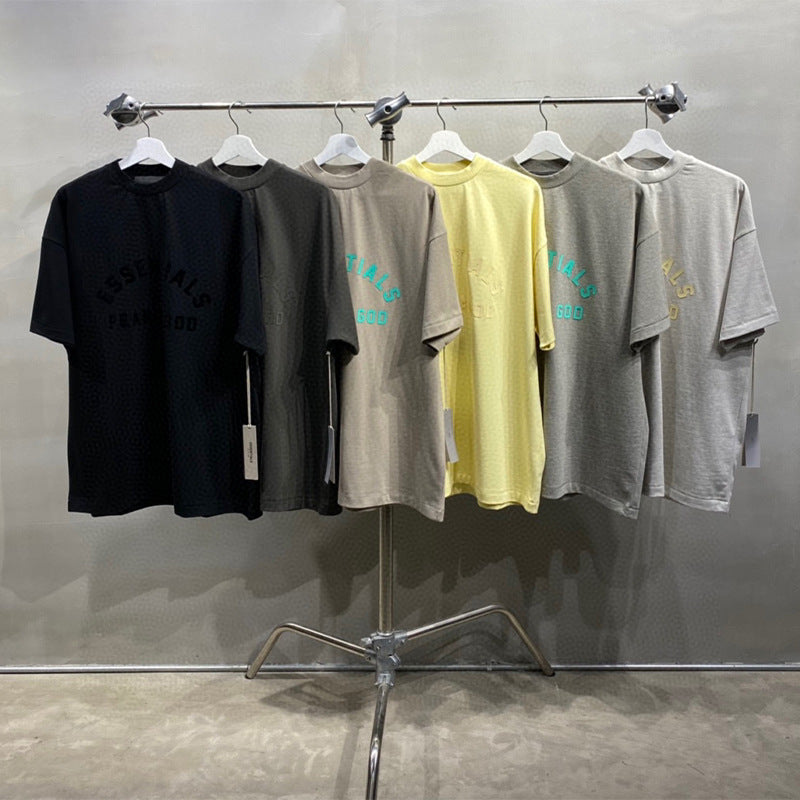 ESS **Half Arc 24ss Spring Silicone Letter 380gsm Heavy Crew Neck 100% Cotton Short Sleeve T-shirt