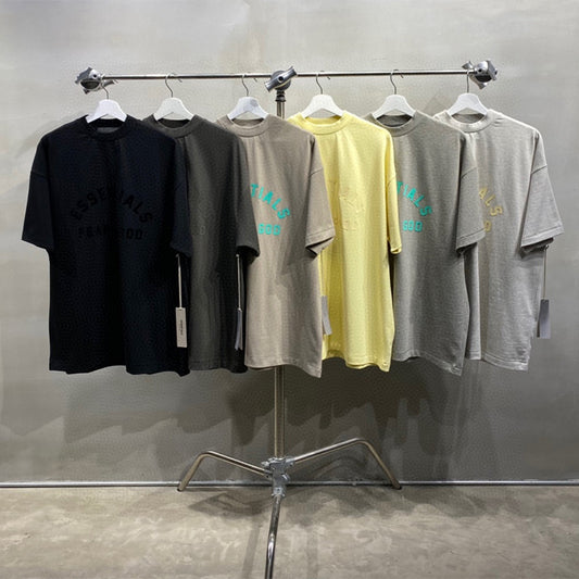 ESS **Half Arc 24ss Spring Silicone Letter 380gsm Heavy Crew Neck 100% Cotton Short Sleeve T-shirt