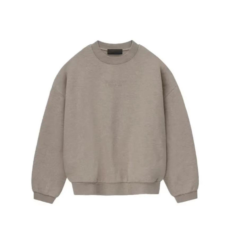 ESS Letter Fog Loose Fleece-lined Crew Neck Pullover Sweatshirt American Fashion Brand Men