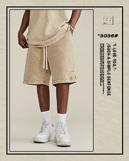 Be Men's 2024 Heavy Fog Teen Fashion Brand Men's Loose Cropped Pants Men's Sports Casual Shorts Summer