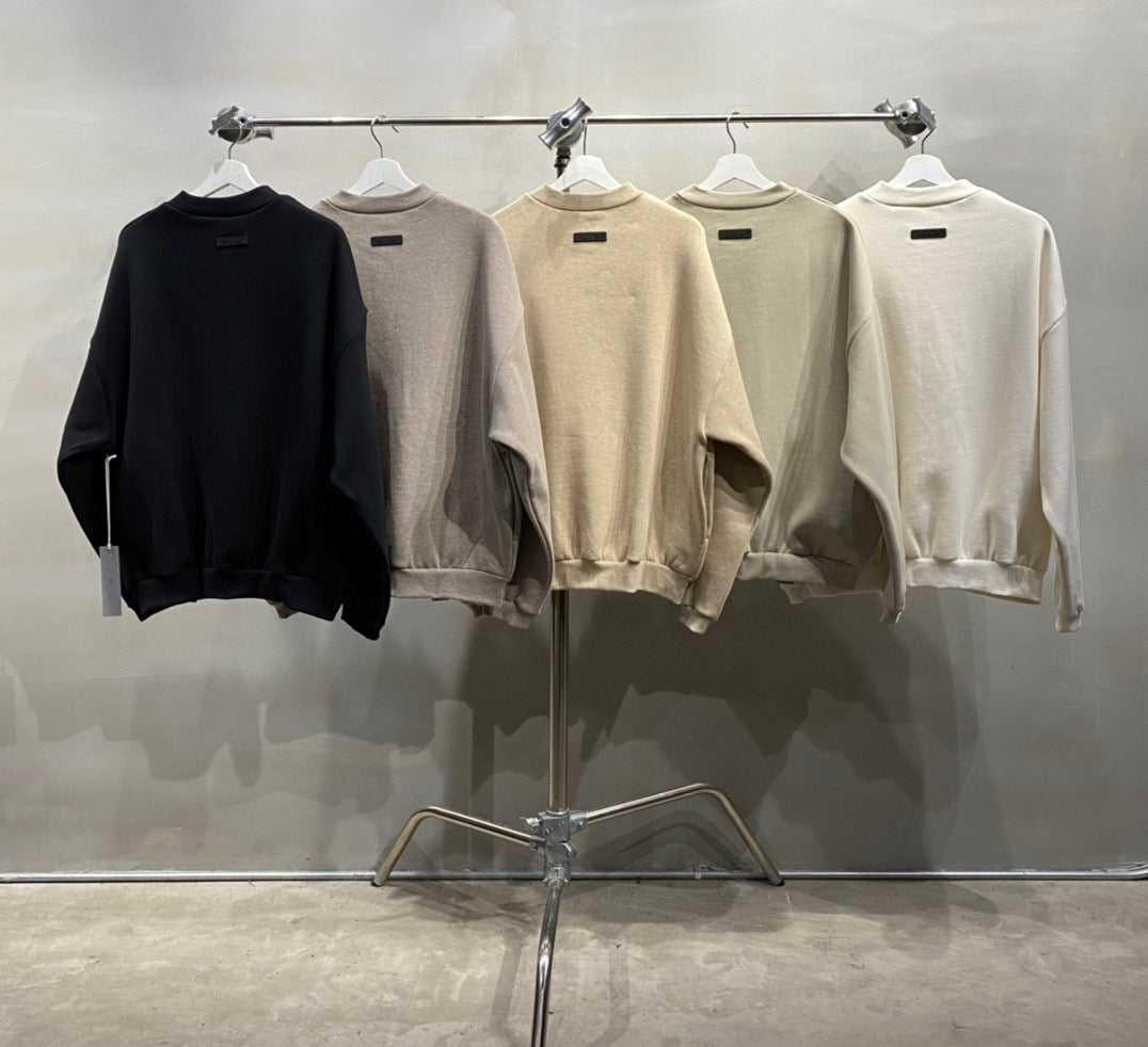 ESS Letter Fog Loose Fleece-lined Crew Neck Pullover Sweatshirt American Fashion Brand Men