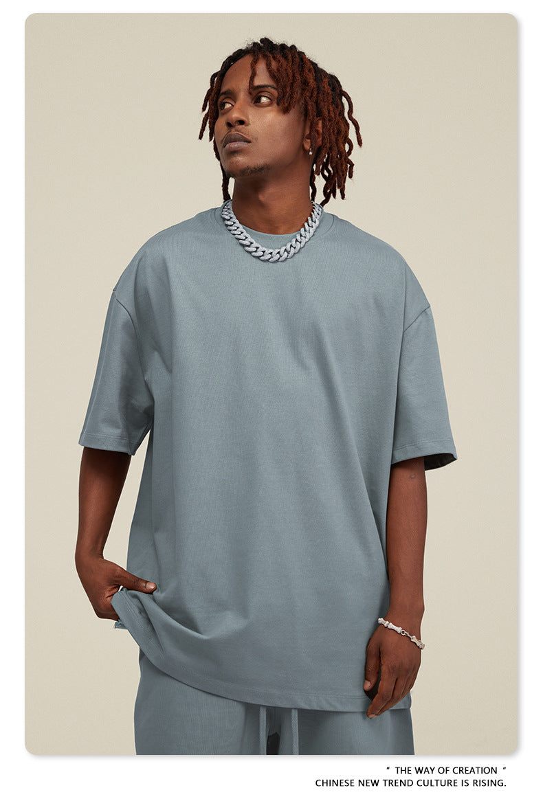 Be Men's 2024 Spring and Summer 305G Heavy T-shirt Men's American Cotton Fashion Brand Solid Color Short Sleeve Teen T-shirt