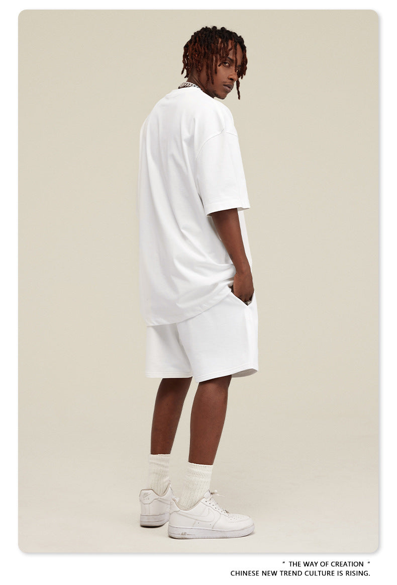 Be Men's 2024 Spring and Summer 305G Heavy T-shirt Men's American Cotton Fashion Brand Solid Color Short Sleeve Teen T-shirt