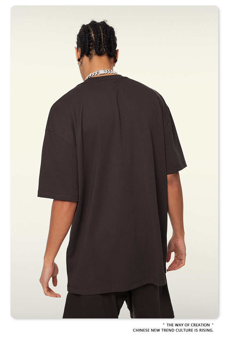 Be Men's 2024 Spring and Summer 305G Heavy T-shirt Men's American Cotton Fashion Brand Solid Color Short Sleeve Teen T-shirt