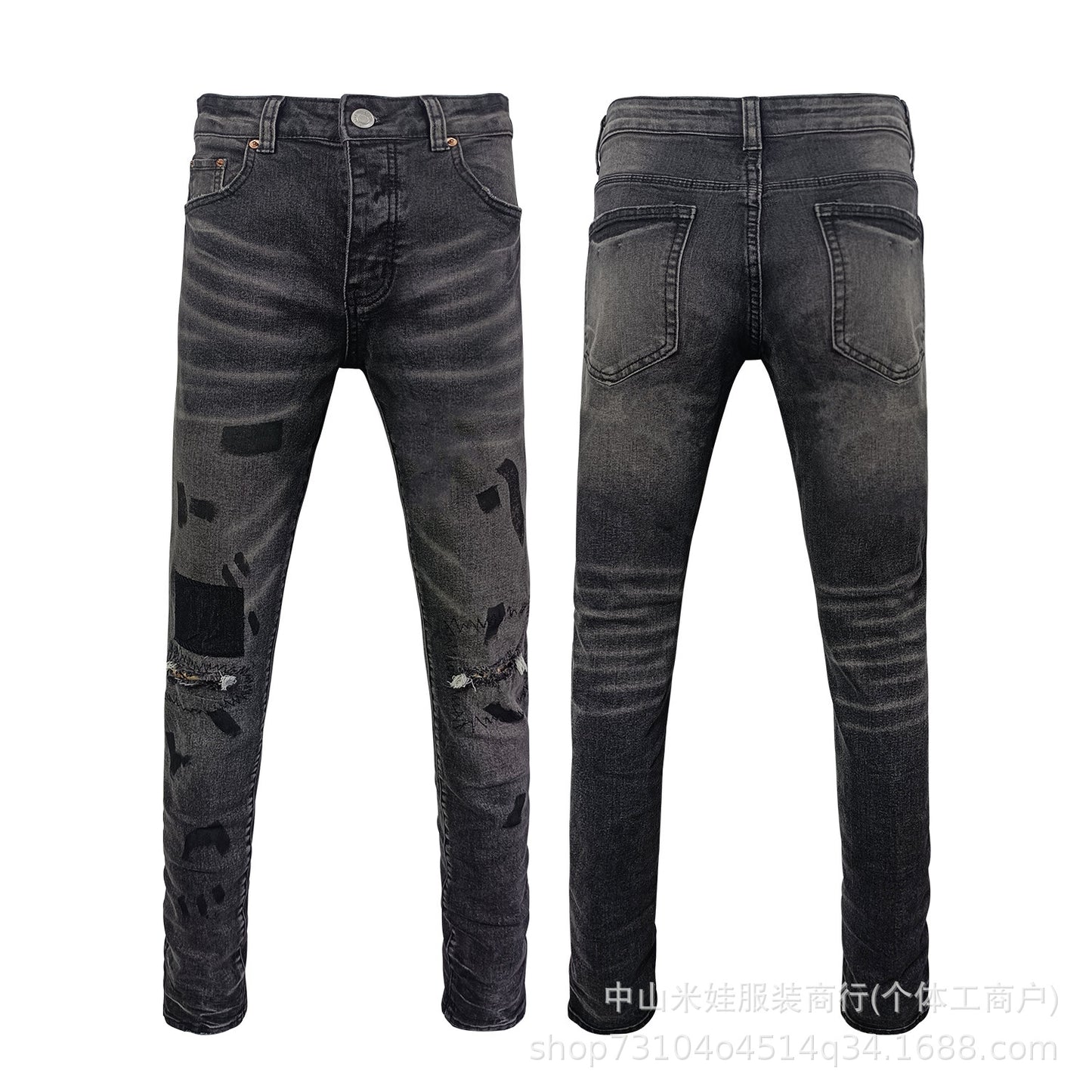 Pp6610 Purple Jeans American Style Hip Hop Ripped Splash-Ink Jeans