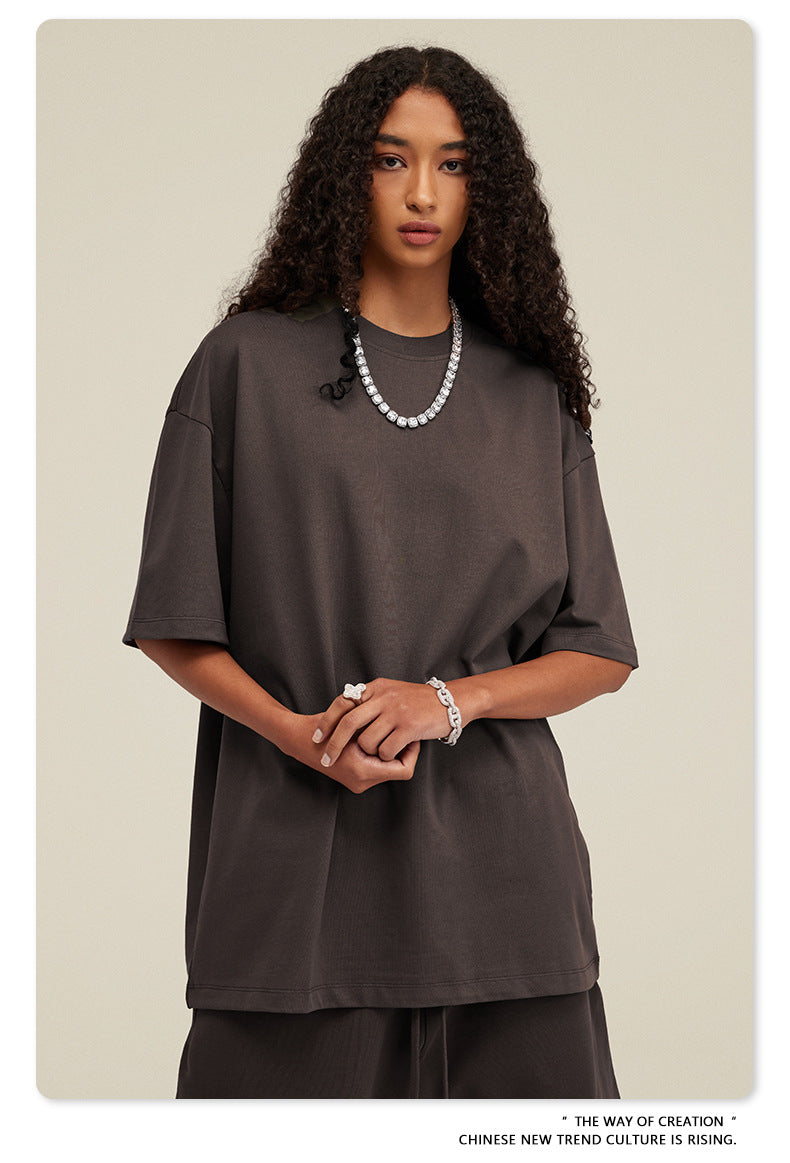 Be Men's 2024 Spring and Summer 305G Heavy T-shirt Men's American Cotton Fashion Brand Solid Color Short Sleeve Teen T-shirt