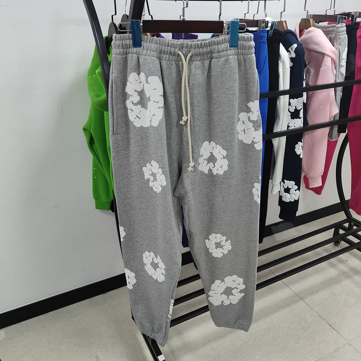 DENIM Puffy Printed 450gsm 100% Cotton Long Pants Sweater for women and men