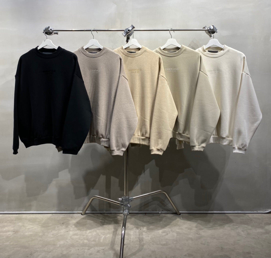 ESS Letter Fog Loose Fleece-lined Crew Neck Pullover Sweatshirt American Fashion Brand Men