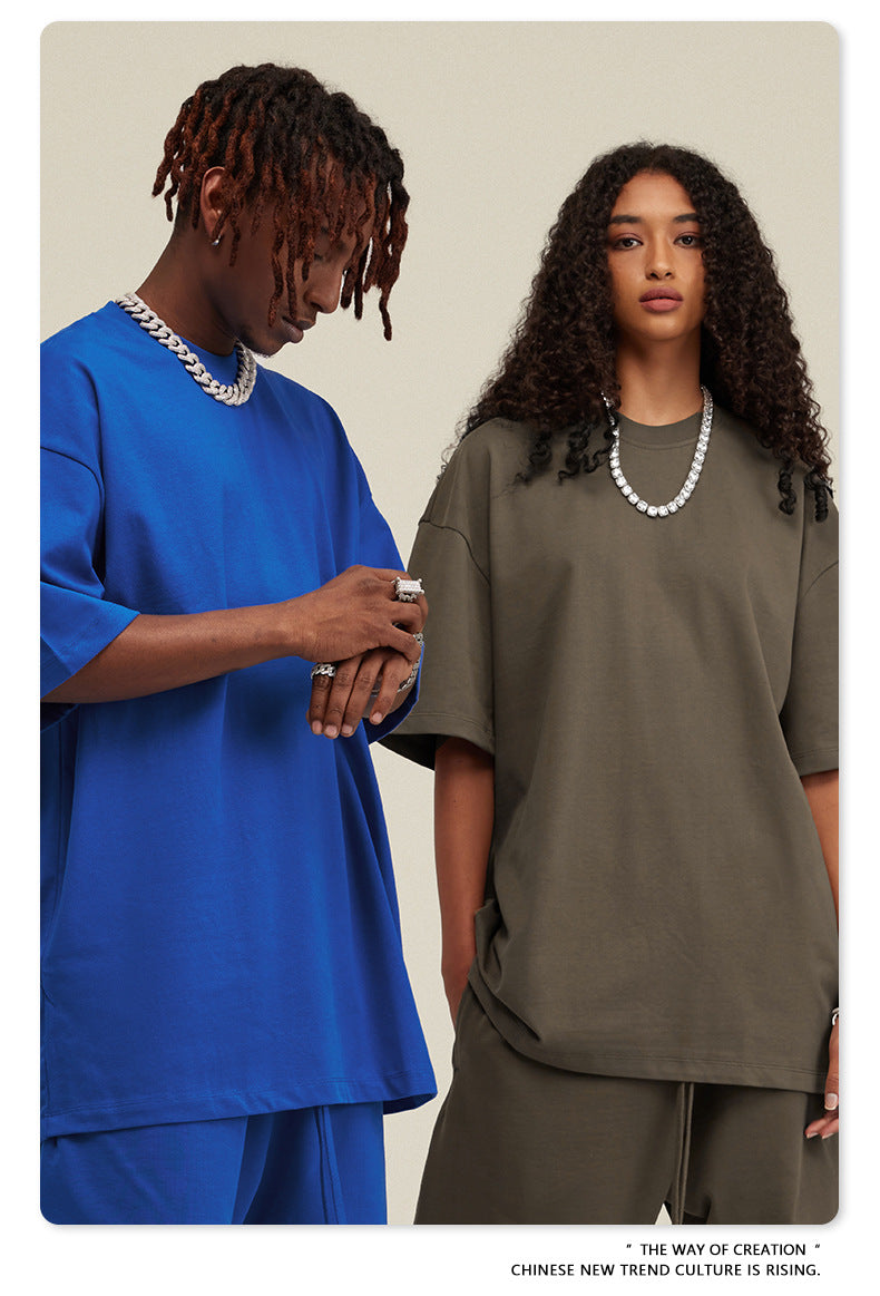 Be Men's 2024 Spring and Summer 305G Heavy T-shirt Men's American Cotton Fashion Brand Solid Color Short Sleeve Teen T-shirt