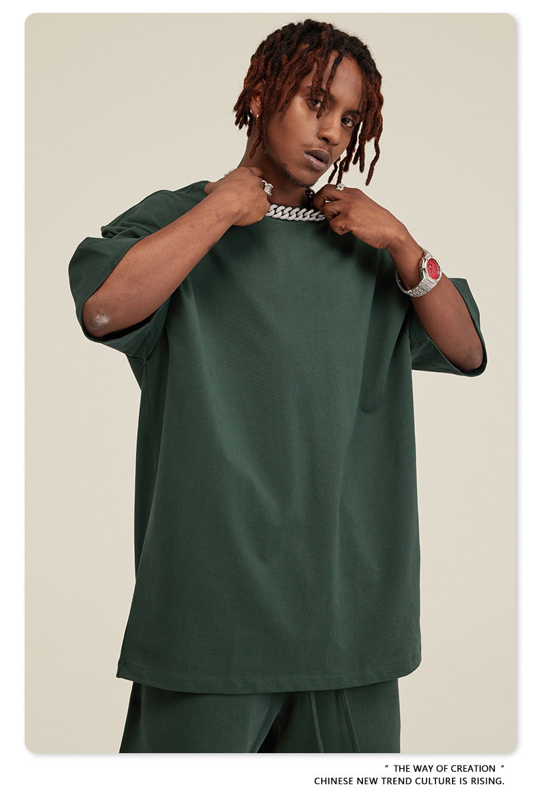 Be Men's 2024 Spring and Summer 305G Heavy T-shirt Men's American Cotton Fashion Brand Solid Color Short Sleeve Teen T-shirt