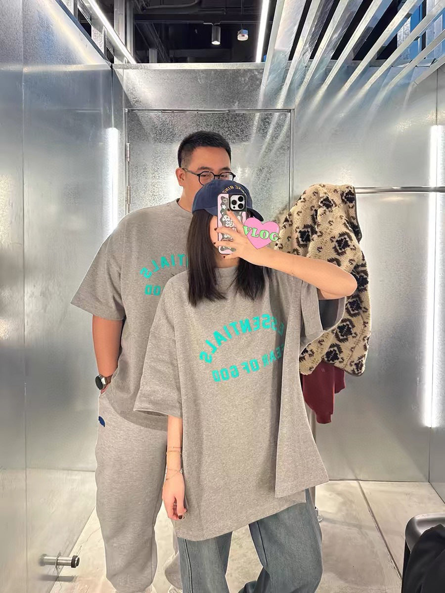 ESS **Half Arc 24ss Spring Silicone Letter 380gsm Heavy Crew Neck 100% Cotton Short Sleeve T-shirt