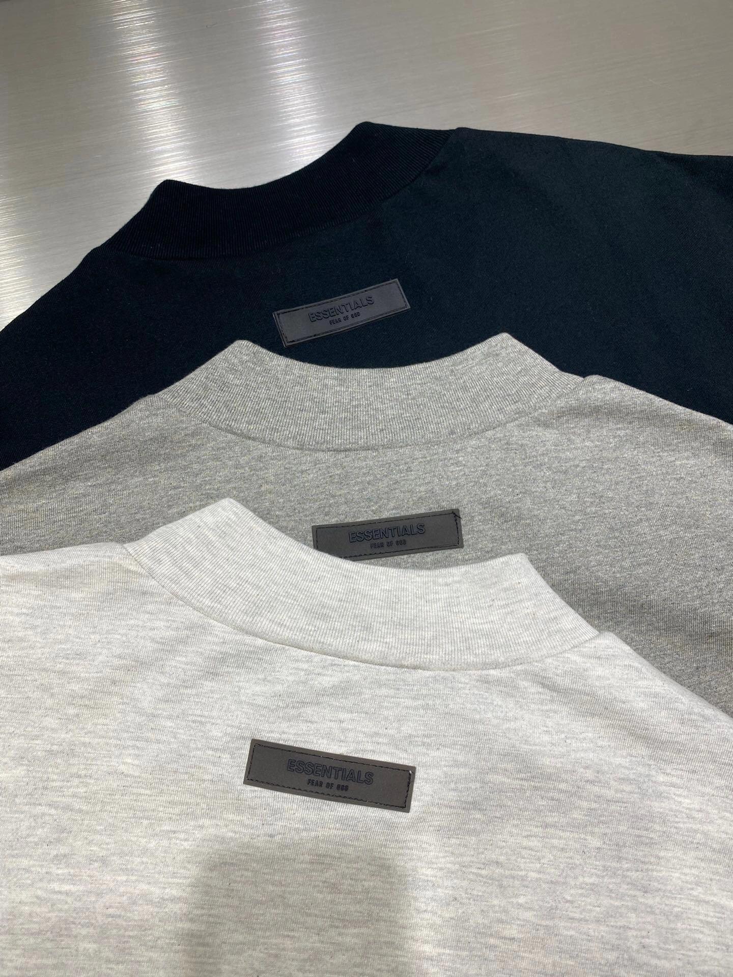 Top Essentials Flocking Letter Crew Neck 100% Cotton Long Sleeve T-shirt Fog Men and Women