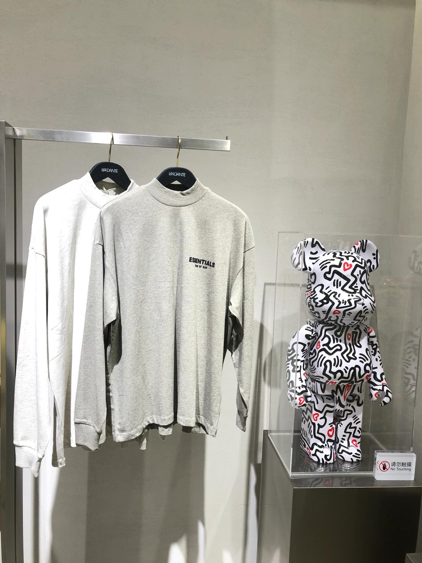 Top Essentials Flocking Letter Crew Neck 100% Cotton Long Sleeve T-shirt Fog Men and Women