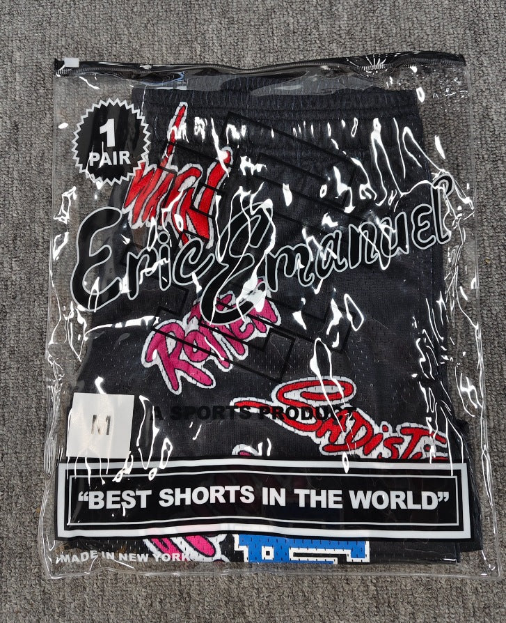 EE Black Graffiti Mesh Sports Shorts for Men