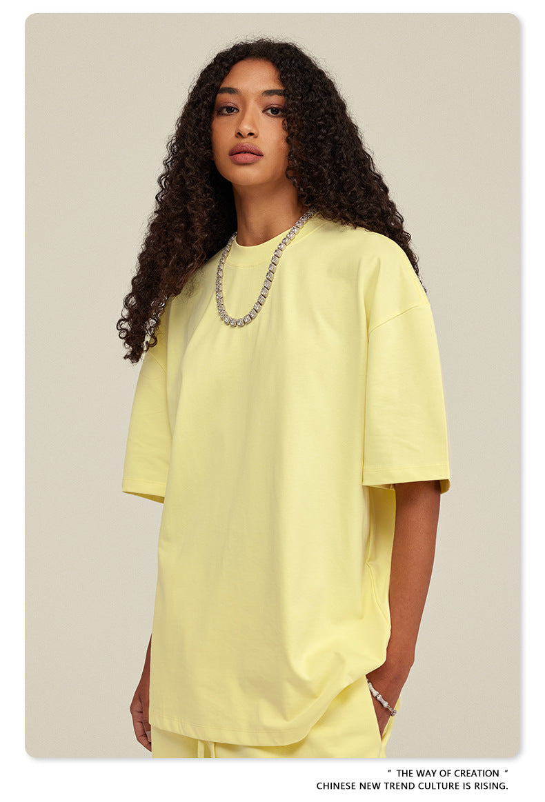 Be Men's 2024 Spring and Summer 305G Heavy T-shirt Men's American Cotton Fashion Brand Solid Color Short Sleeve Teen T-shirt